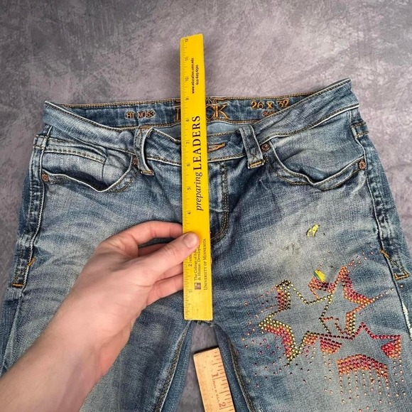 Buckle Black Fit No 53 Skinny Jeans Womens 26x32 Blue Rhinestone Star Y2K Grunge - Picture 6 of 8